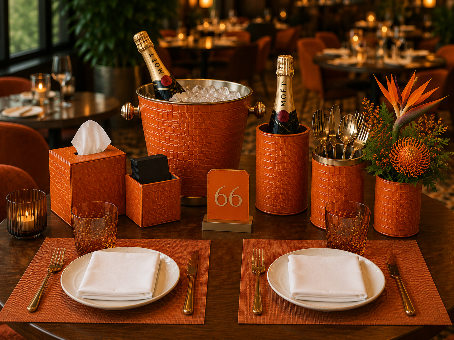 ORVA accessories in luxury hotel restaurant and dining setting