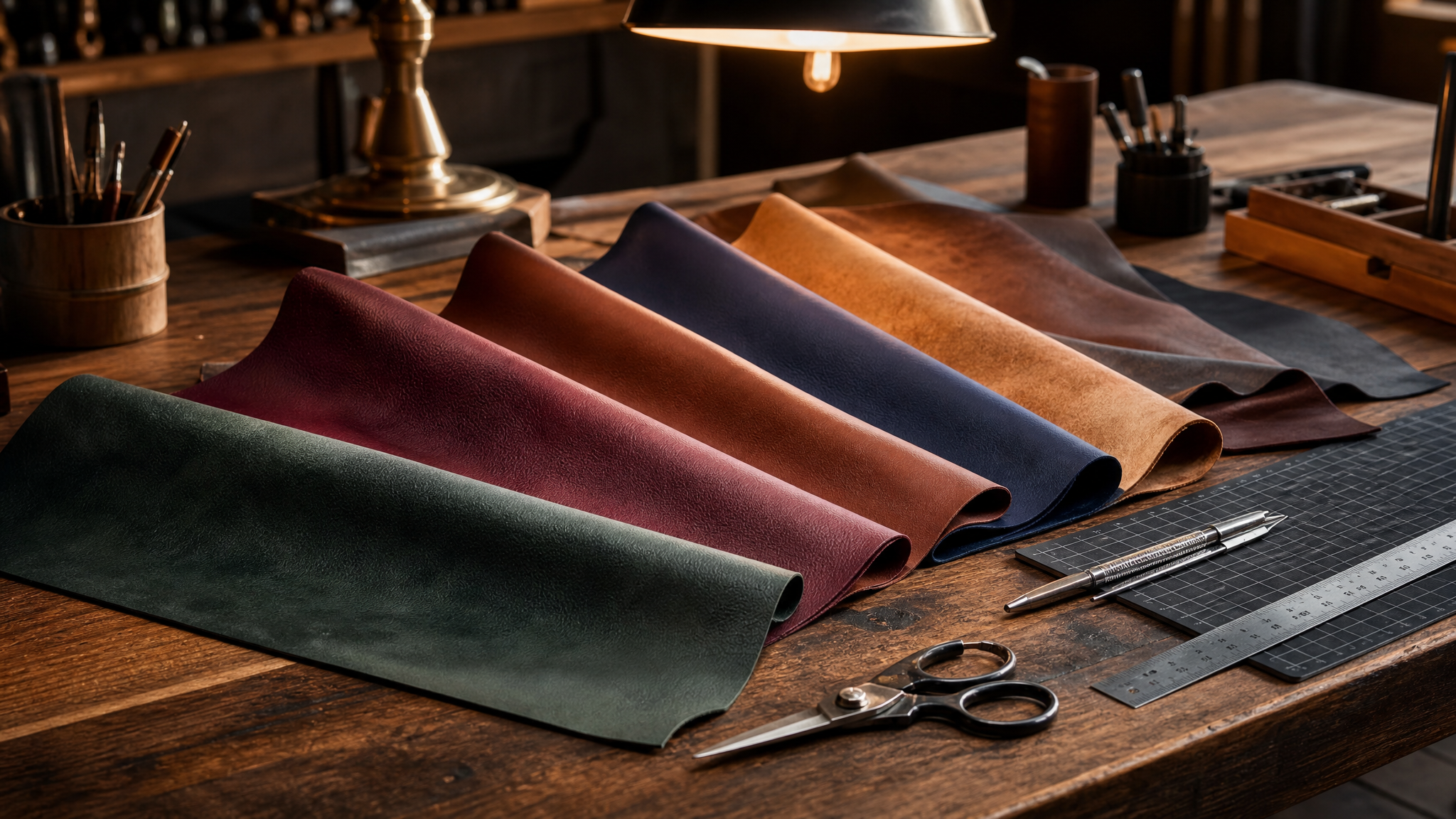 ORVA material samples and design tools in craftsman workshop